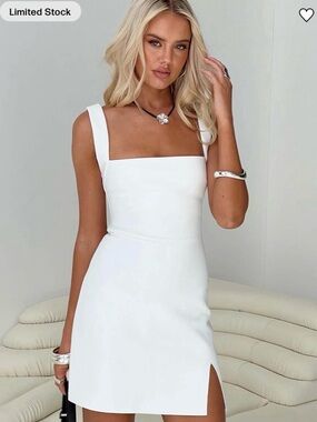 Princess Polly White Square-Neck Mini Dress with Side Slit